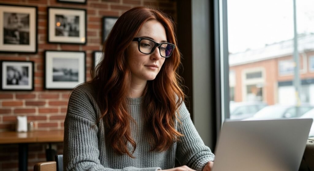 Professional wearing smart glasses during everyday activities